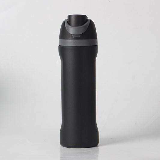 24oz Black Large Thermal Water Bottle with Dual-Sipping Lid & Built-in Straw - Leak-Proof 304 Stainless Steel V888-ELOSUNG49533