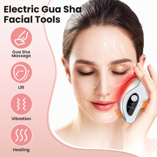 Portable Smart LCD Electric Gua Sha Face Massager - 45 degrees C Constant Hot Compresss & Dual Mode Vibration V888-ELOSUNG49535