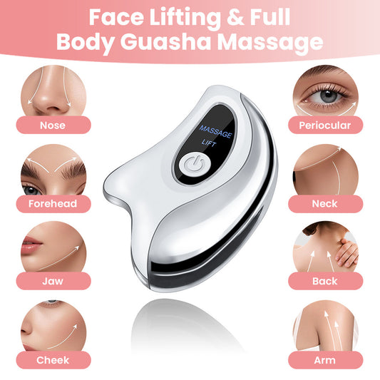 Portable Smart LCD Electric Gua Sha Face Massager - 45 degrees C Constant Hot Compresss & Dual Mode Vibration V888-ELOSUNG49535