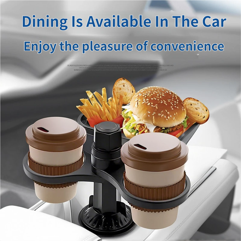 3-in-1 Car Rotating Dinner Tray & Double Cup Holder with Secure Phone Mount - Car Cup Slot Swivel Expander V888-ELOSUNG49537