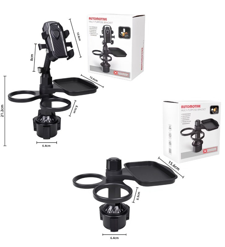 2-Pack (2-in-1 Standard Version & 3-in-1 Pro Phone Mount Version) Car Rotating Dinner Tray & Double Cup V888-ELOSUNG49539