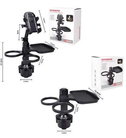 2-Pack (2-in-1 Standard Version & 3-in-1 Pro Phone Mount Version) Car Rotating Dinner Tray & Double Cup V888-ELOSUNG49539