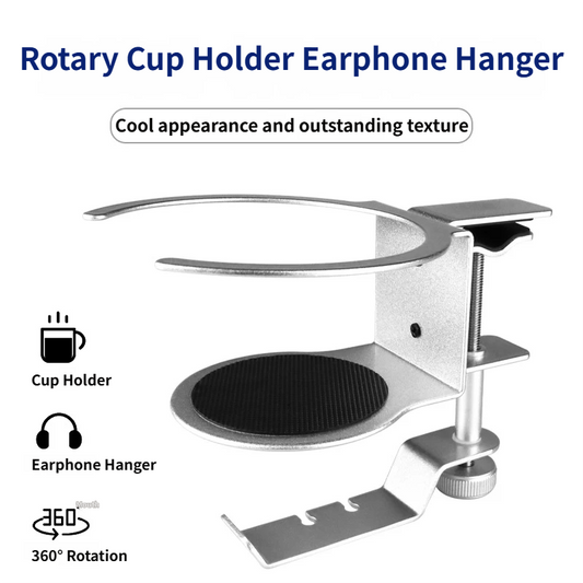 2-in-1 Under-Desk Metal Headphone Hanger & Anti-Spill Cup Holder - No-Drill Heavy-Duty Desk Adjustable Clamp V888-ELOSUNG49540