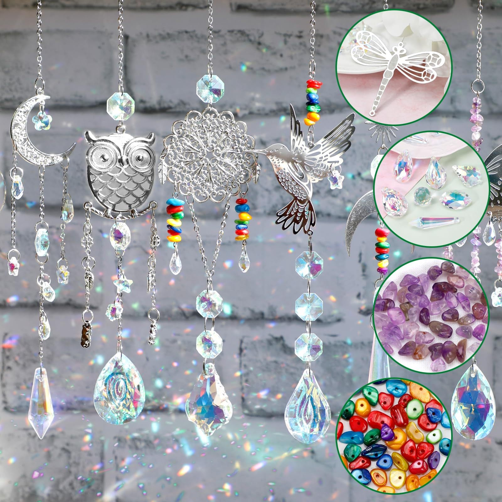 460PCS Suncatcher DIY Making Kit with Storage Box - Premium Crystal Prism Ornaments Craft Set for Home Decor V888-ELOSUNG49545