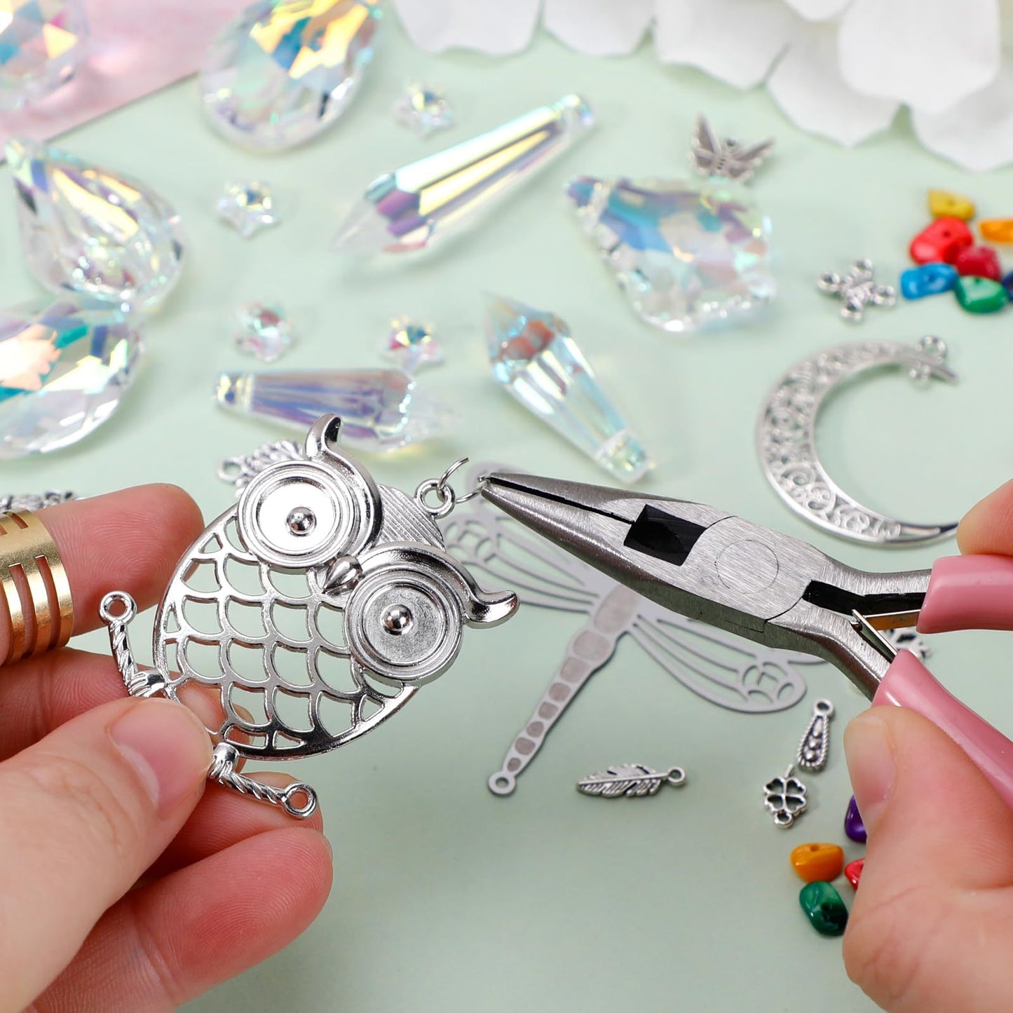 460PCS Suncatcher DIY Making Kit with Storage Box - Premium Crystal Prism Ornaments Craft Set for Home Decor V888-ELOSUNG49545