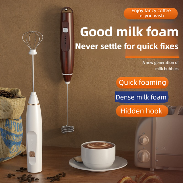 Black Wireless 3-Speed Milk Frother & Egg Whisk with Dual Mixing Heads & Hidden Hook - Handheld USB V888-ELOSUNG49549