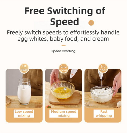 Black Wireless 3-Speed Milk Frother & Egg Whisk with Dual Mixing Heads & Hidden Hook - Handheld USB V888-ELOSUNG49549