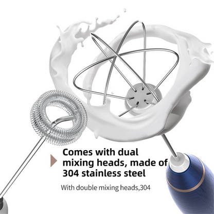 White Wireless 3-Speed Milk Frother & Egg Whisk with Dual Mixing Heads & Hidden Hook - Handheld USB V888-ELOSUNG49550