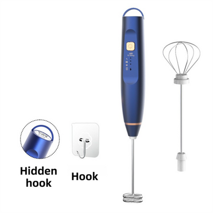 Blue Wireless 3-Speed Milk Frother & Egg Whisk with Dual Mixing Heads & Hidden Hook - Handheld USB V888-ELOSUNG49551
