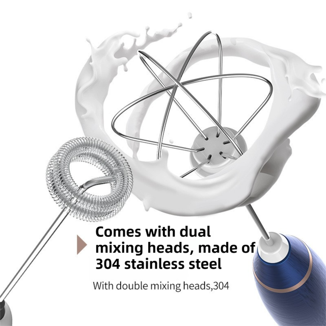 Blue Wireless 3-Speed Milk Frother & Egg Whisk with Dual Mixing Heads & Hidden Hook - Handheld USB V888-ELOSUNG49551