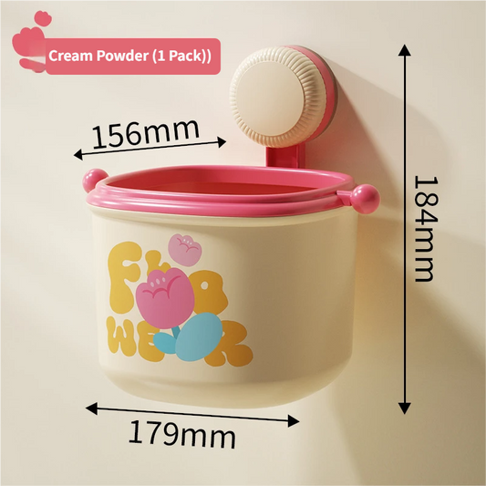 Cream Powder Cute Suction Cup Wall-Mounted Trash Bin with Bag Press Ring and Wide Opening - Multifunctional V888-ELOSUNG49554
