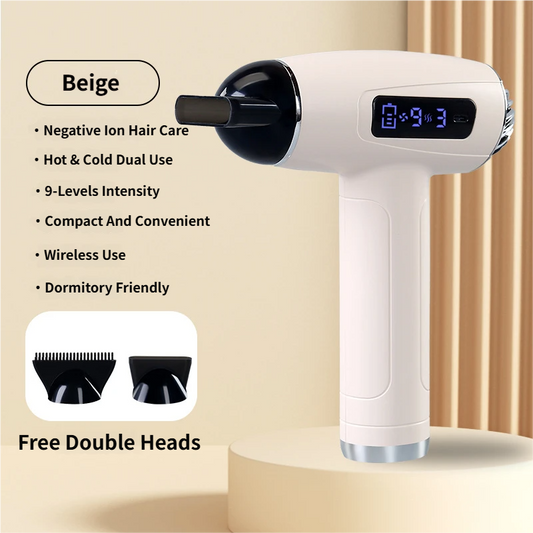 Beige Cordless Ionic Constant Heated Hair Dryer with LCD Display & 9 Wind Speeds - USB Rechargeable Hair Care V888-ELOSUNG49560