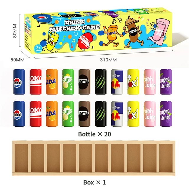 Interactive Beverage Matching Board Game with 20 Colorful Mini Bottles - Color Pairing Memory Challenge V888-ELOSUNG49566