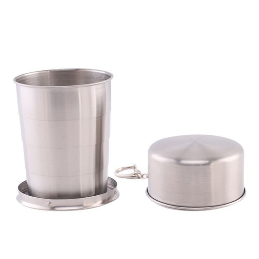 250ML Silver Stainless Steel 4-Section Telescopic Travel Cup with Keychain & Dust-Proof Lid for Outdoor V888-ELOSUNG49570