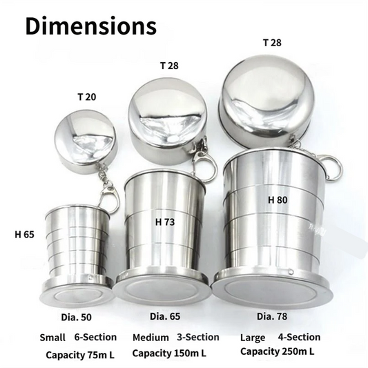 250ML Silver Stainless Steel 4-Section Telescopic Travel Cup with Keychain & Dust-Proof Lid for Outdoor V888-ELOSUNG49570