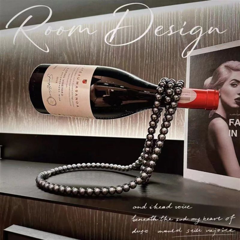 Black Luxury Pearl Floating Wine Rack - Creative Gravity-Defying Wine Bottle Holder, Minimalist Entryway V888-ELOSUNG49572