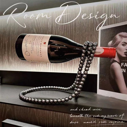 Black Luxury Pearl Floating Wine Rack - Creative Gravity-Defying Wine Bottle Holder, Minimalist Entryway V888-ELOSUNG49572