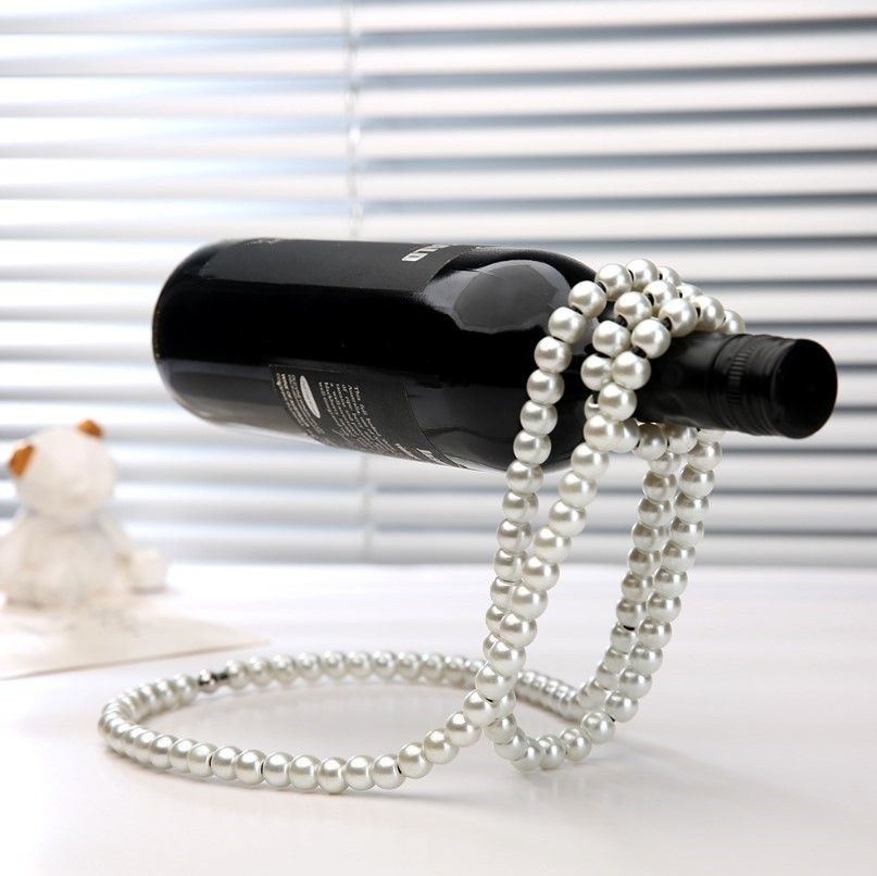White Luxury Pearl Floating Wine Rack - Creative Gravity-Defying Wine Bottle Holder, Minimalist Entryway V888-ELOSUNG49573