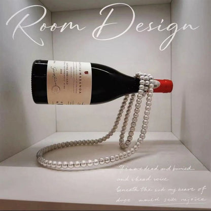 White Luxury Pearl Floating Wine Rack - Creative Gravity-Defying Wine Bottle Holder, Minimalist Entryway V888-ELOSUNG49573