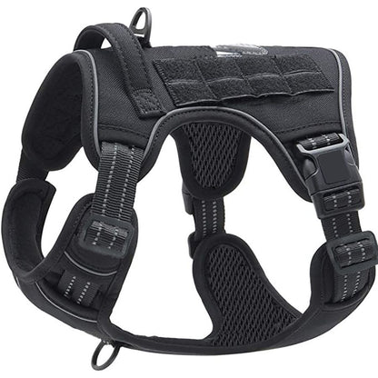 Black Professional Adjustable Tactical Dog Mesh Harness - Reflective No-Pull Pet Vest with Control Handle (L V888-ELOSUNG49576