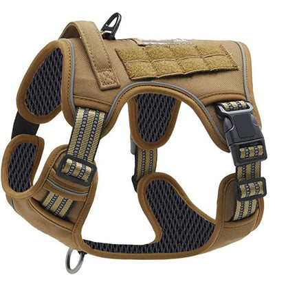 Khaki Professional Adjustable Tactical Dog Mesh Harness - Reflective No-Pull Pet Vest with Control Handle (M V888-ELOSUNG49579
