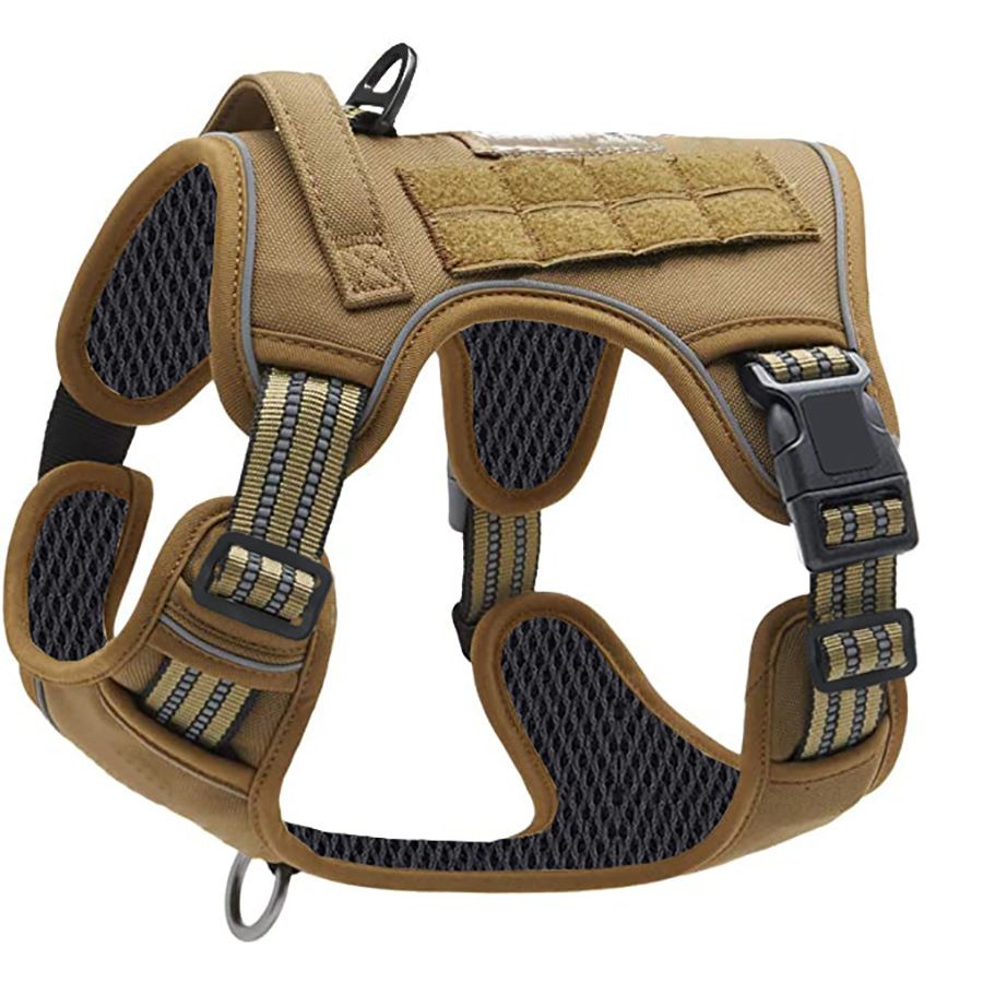 Khaki Professional Adjustable Tactical Dog Mesh Harness - Reflective No-Pull Pet Vest with Control Handle (L V888-ELOSUNG49580