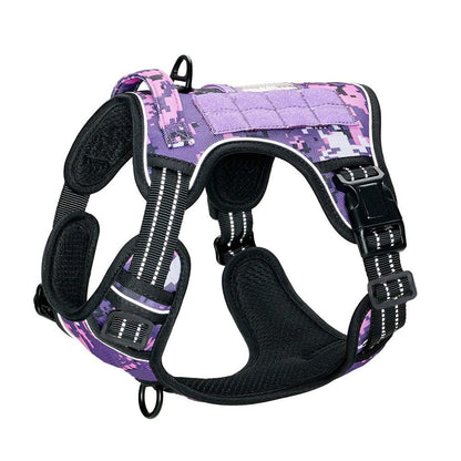 Purple Professional Adjustable Tactical Dog Mesh Harness - Reflective No-Pull Pet Vest with Control Handle (S V888-ELOSUNG49586