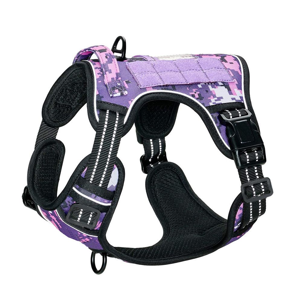 Purple Professional Adjustable Tactical Dog Mesh Harness - Reflective No-Pull Pet Vest with Control Handle (M V888-ELOSUNG49587