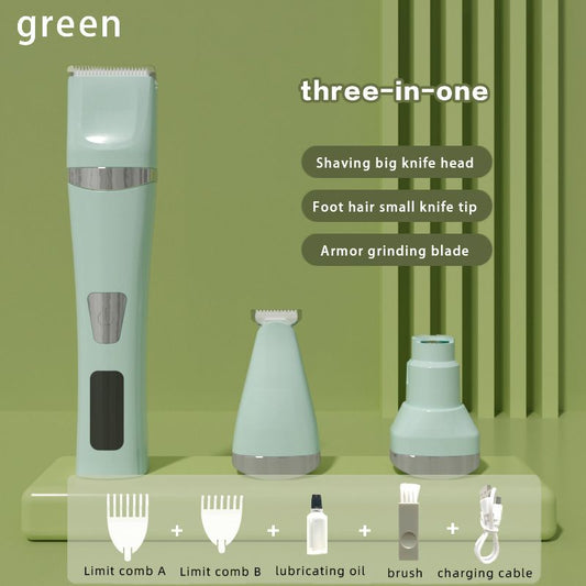 Green Professional 3-in-1 Pet Grooming Kit - Low-Noise Rechargeable Dog Hair Trimmer & Nail Grinder for Paws, V888-ELOSUNG49591