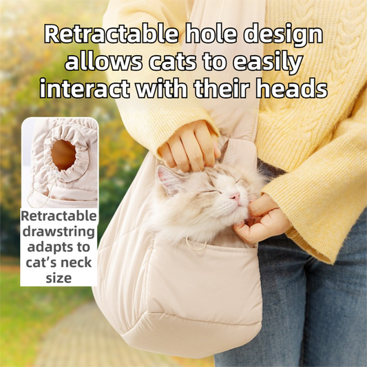 Beige Foldable Insulated Quilted Pet Shoulder Bag with Adjustable Peep Hole & Safety Buckle - Thickened Warm V888-ELOSUNG49592