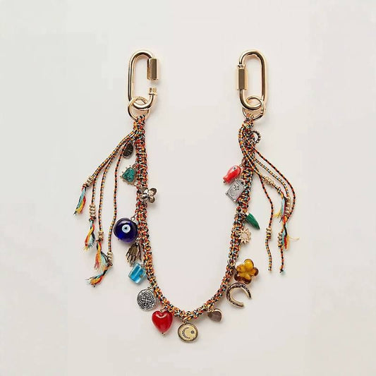 #4526 Bohemian Vintage Metal Keychain Lipstick Holder & Mirror - Handcrafted Lucky Ethnic Bag Charm & V888-ELOSUNG49606