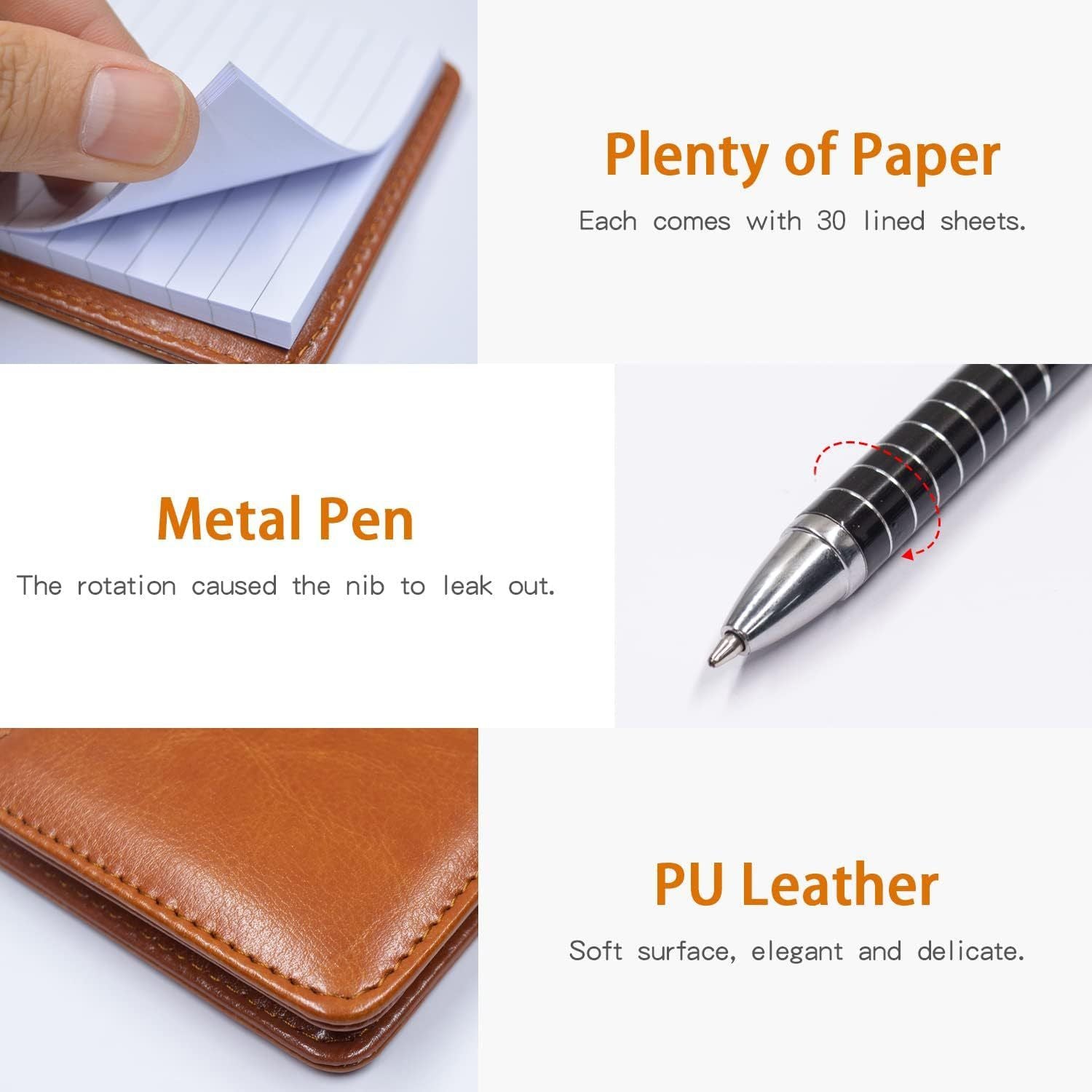 7-Piece Brown Business A7 Pocket Notebook Set - Premium PU Leather Memo Pad, 5 Memo Replacement Refills & V888-ELOSUNG49610