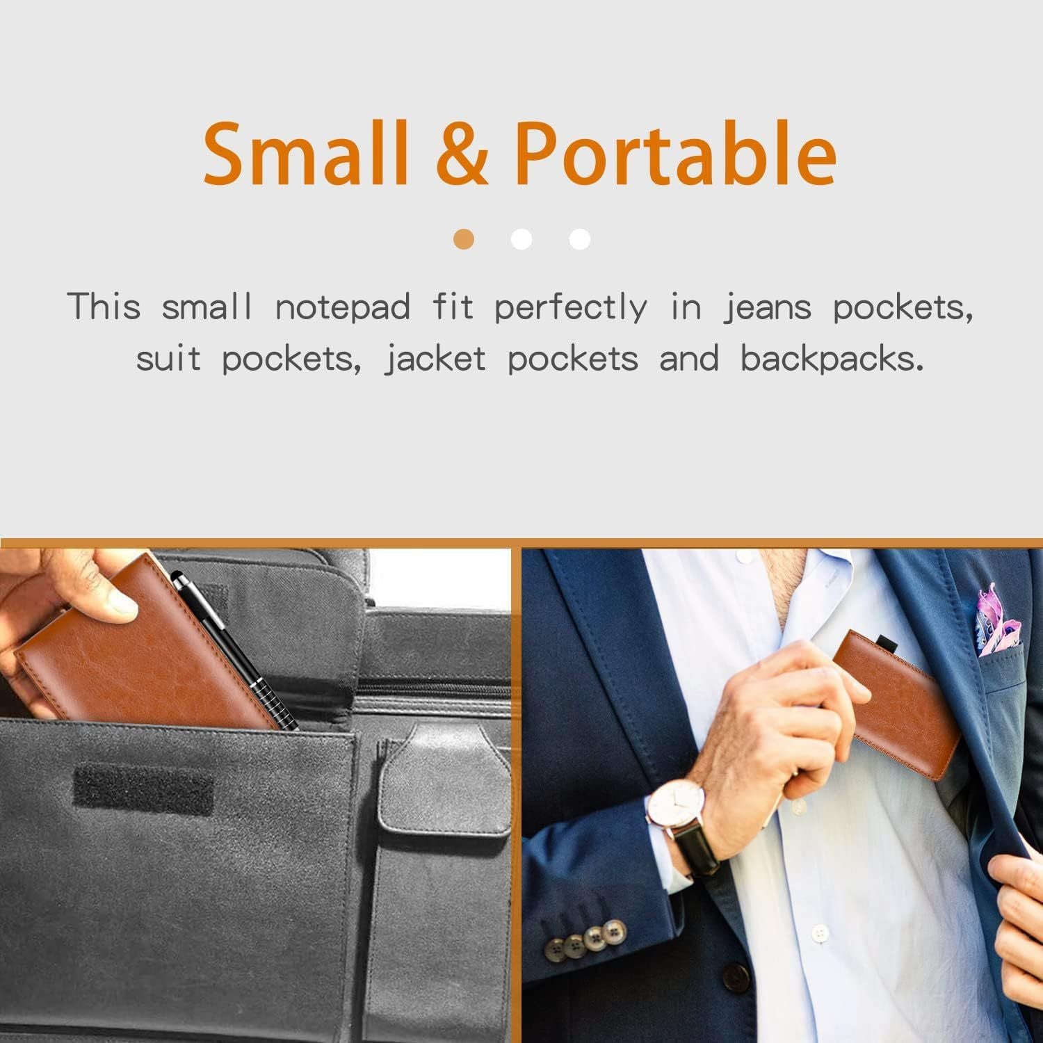 7-Piece Brown Business A7 Pocket Notebook Set - Premium PU Leather Memo Pad, 5 Memo Replacement Refills & V888-ELOSUNG49610