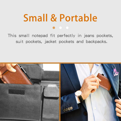 7-Piece Black Business A7 Pocket Notebook Set - Premium PU Leather Memo Pad, 5 Memo Replacement Refills & V888-ELOSUNG49611