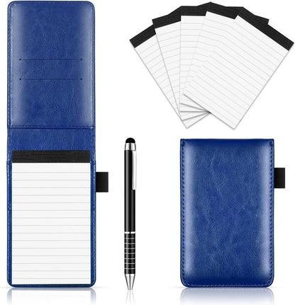 7-Piece Blue Business A7 Pocket Notebook Set - Premium PU Leather Memo Pad, 5 Memo Replacement Refills & V888-ELOSUNG49612