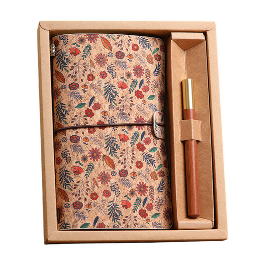 Ivy Retro A6 Travelers Leather Notebook & Wooden Pen Gift Box - Floral Botanical Loose-Leaf Journal with V888-ELOSUNG49615