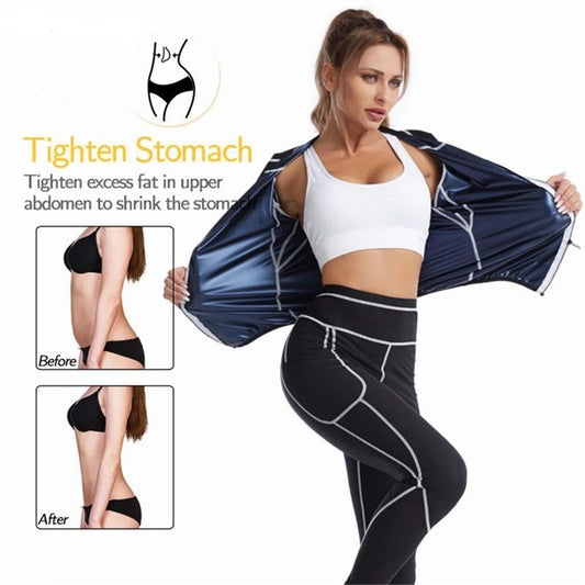 S Size Black and Blue Women's Workout Sauna Sweat Suit Set: Long Sleeve & Leggings - High Elasticity V888-ELOSUNG49626