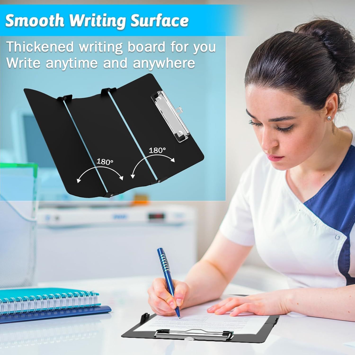 Pink Waterproof Aluminum Tri-Fold Nursing Clipboard with Pen Slot - Lightweight Pocket-Sized A4 Document V888-ELOSUNG49648