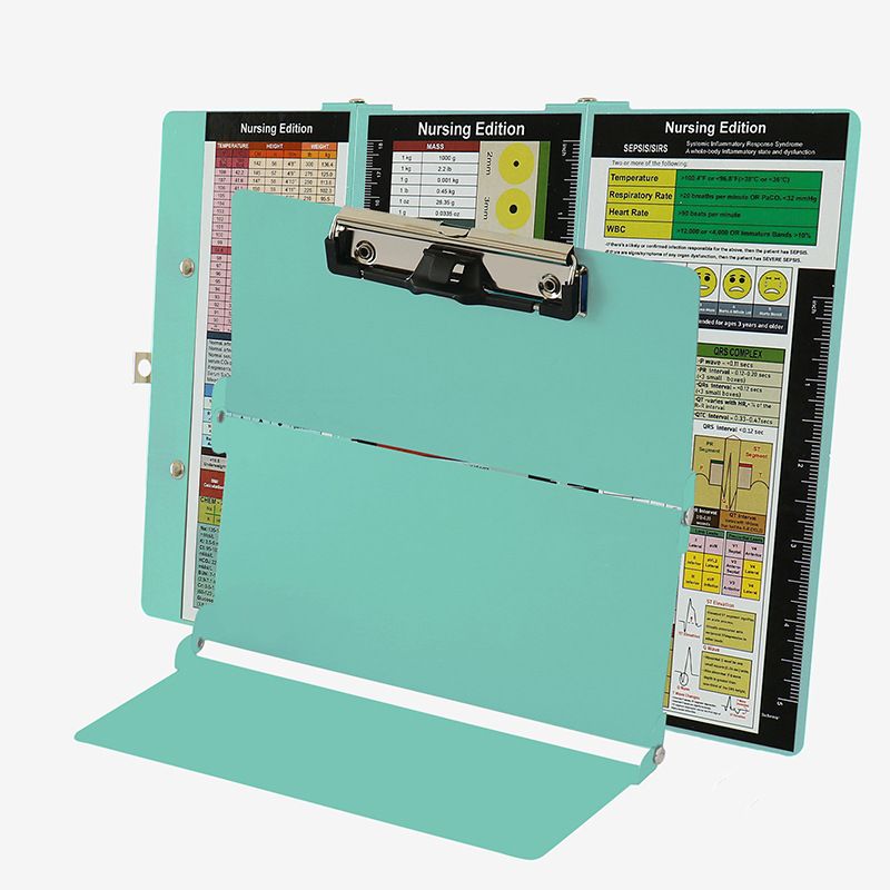 Green Waterproof Aluminum Tri-Fold Nursing Clipboard with Pen Slot - Lightweight Pocket-Sized A4 Document V888-ELOSUNG49649