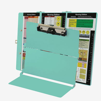 Green Waterproof Aluminum Tri-Fold Nursing Clipboard with Pen Slot - Lightweight Pocket-Sized A4 Document V888-ELOSUNG49649
