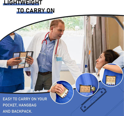 Blue Waterproof Aluminum Tri-Fold Nursing Clipboard with Pen Slot - Lightweight Pocket-Sized A4 Document V888-ELOSUNG49650