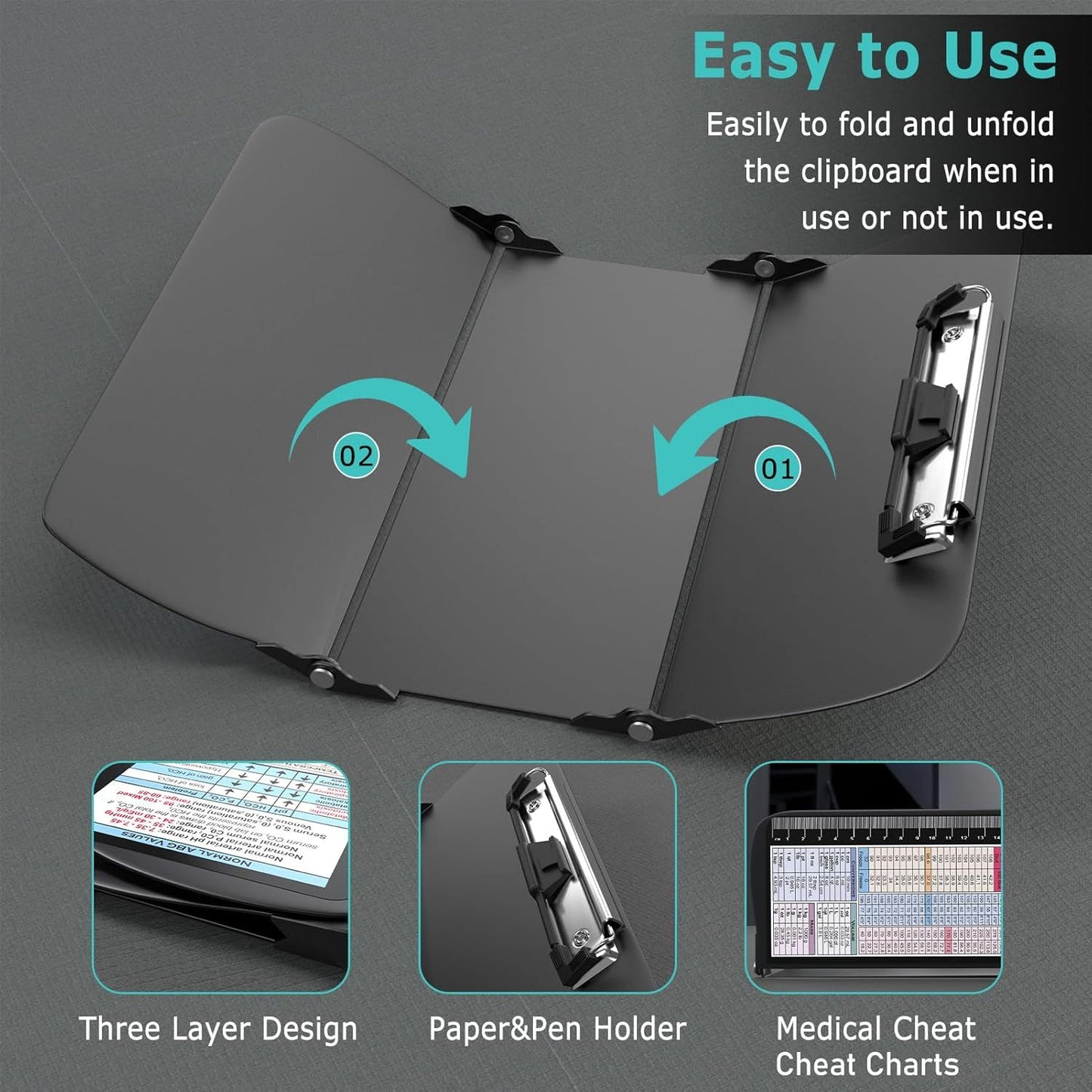 Blue Waterproof Aluminum Tri-Fold Nursing Clipboard with Pen Slot - Lightweight Pocket-Sized A4 Document V888-ELOSUNG49650