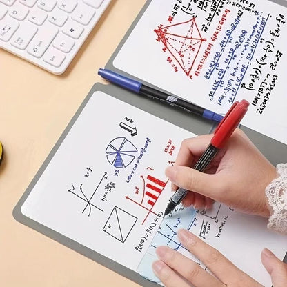 Dark Grey A4 PU Leather Whiteboard Notebook with 3-Color Pens, Eraser & Cloth - Reusable Eco-Friendly Desktop V888-ELOSUNG49653