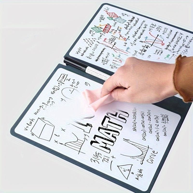 Blue A4 PU Leather Whiteboard Notebook with 3-Color Pens, Eraser & Cloth - Reusable Eco-Friendly Desktop Memo V888-ELOSUNG49655