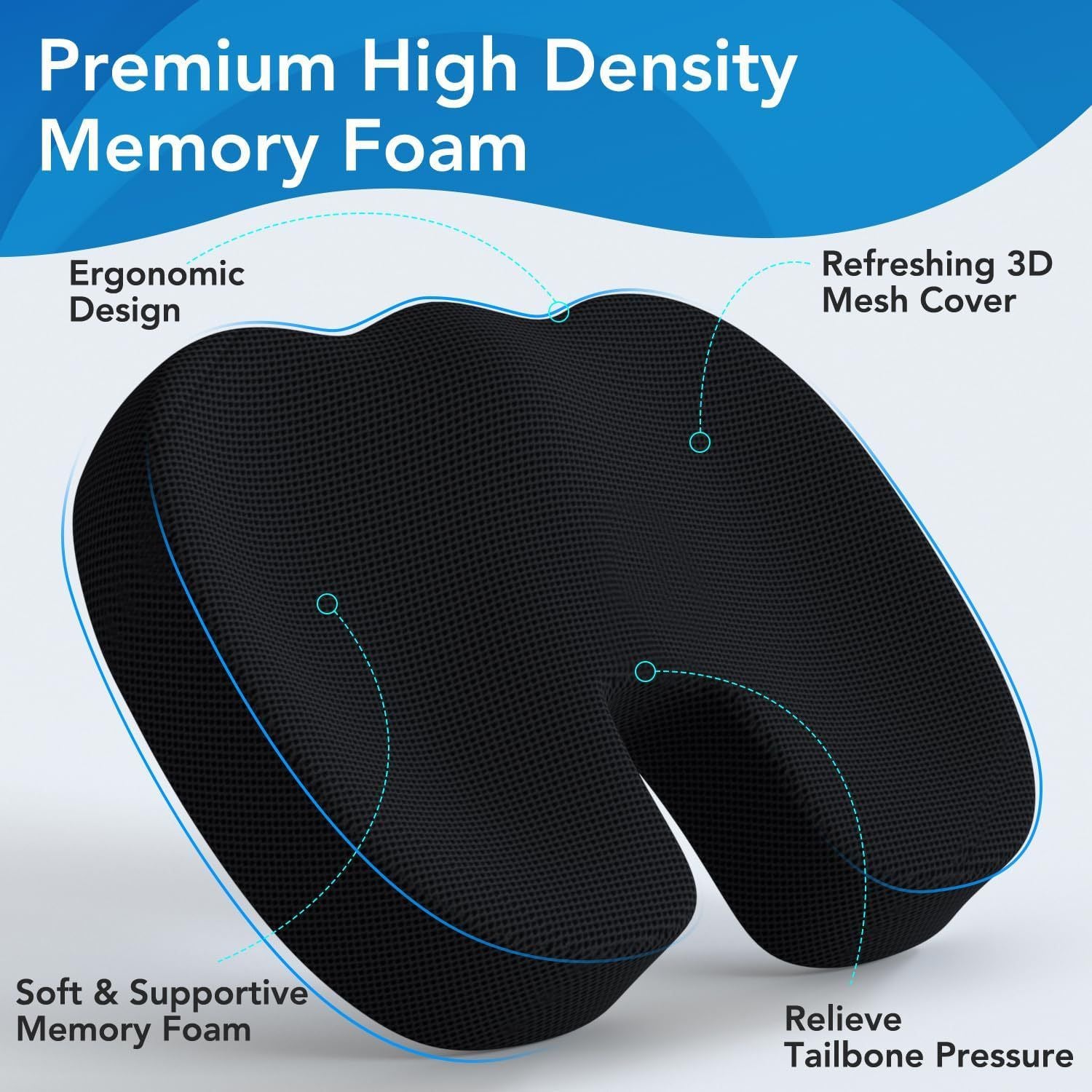Ergonomic Memory Foam Seat Cushion & Lumbar Support Set - Breathable Mesh Orthopedic Relief Combo for Office V888-ELOSUNG49656