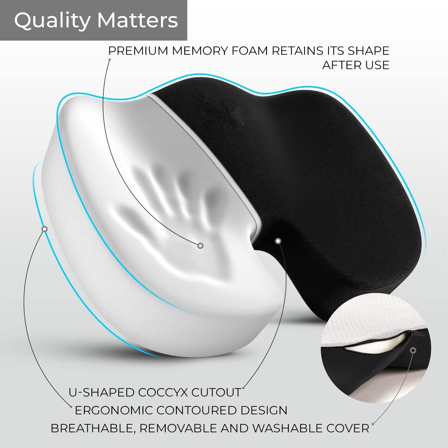 Ergonomic Memory Foam Seat Cushion & Lumbar Support Set - Breathable Mesh Orthopedic Relief Combo for Office V888-ELOSUNG49656