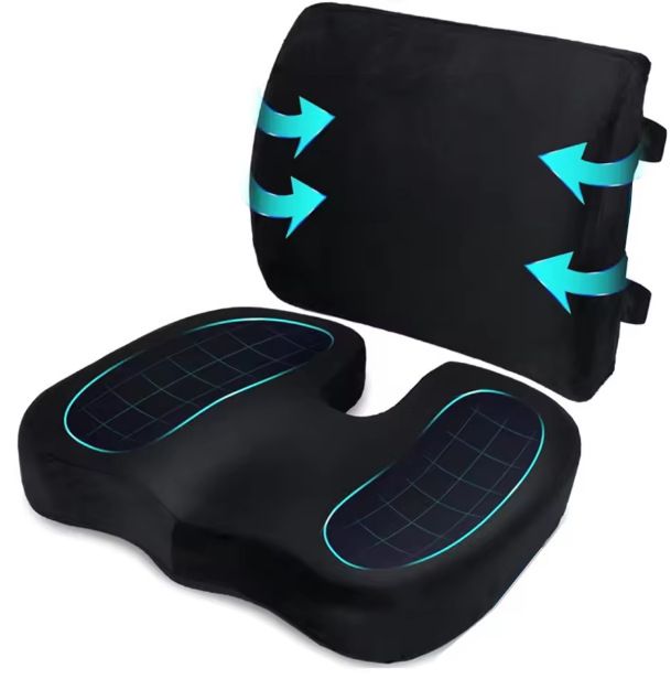 Ergonomic Memory Foam Seat Cushion & Lumbar Support Set - Soft Crystal Velvet Orthopedic Relief Combo for V888-ELOSUNG49657
