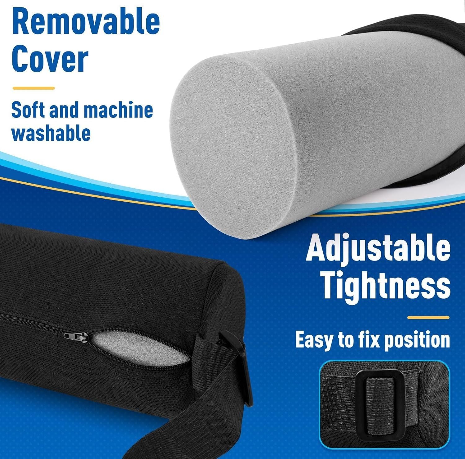 Black Portable McKenzie Method Ergonomic Lumbar Support Roll - Adjustable Memory Foam Cylinder Pillow with V888-ELOSUNG49658