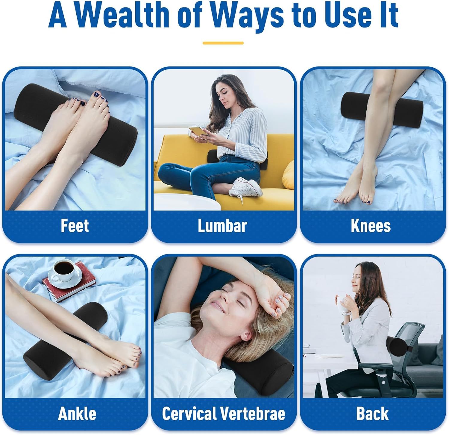 Blue Portable McKenzie Method Ergonomic Lumbar Support Roll - Adjustable Memory Foam Cylinder Pillow with V888-ELOSUNG49659