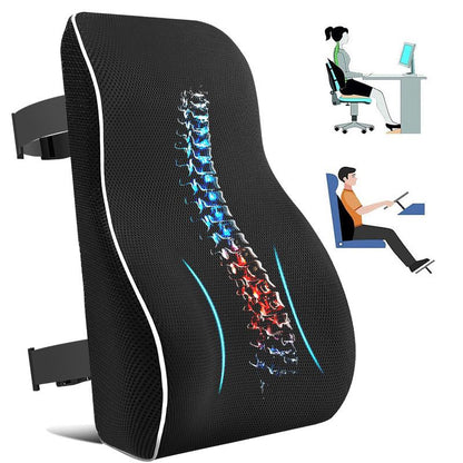 Black Large Ergonomic Memory Foam Lumbar Support Pillow & S Curve High-Back Cusion with Buckle Strap & V888-ELOSUNG49661